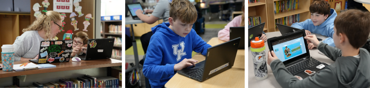 three photos of learning in Mrs. Toms' class